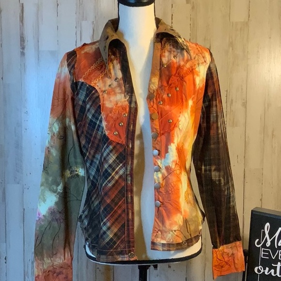 G Designs Natural Fashions western patchwork button down. - Picture 1 of 7